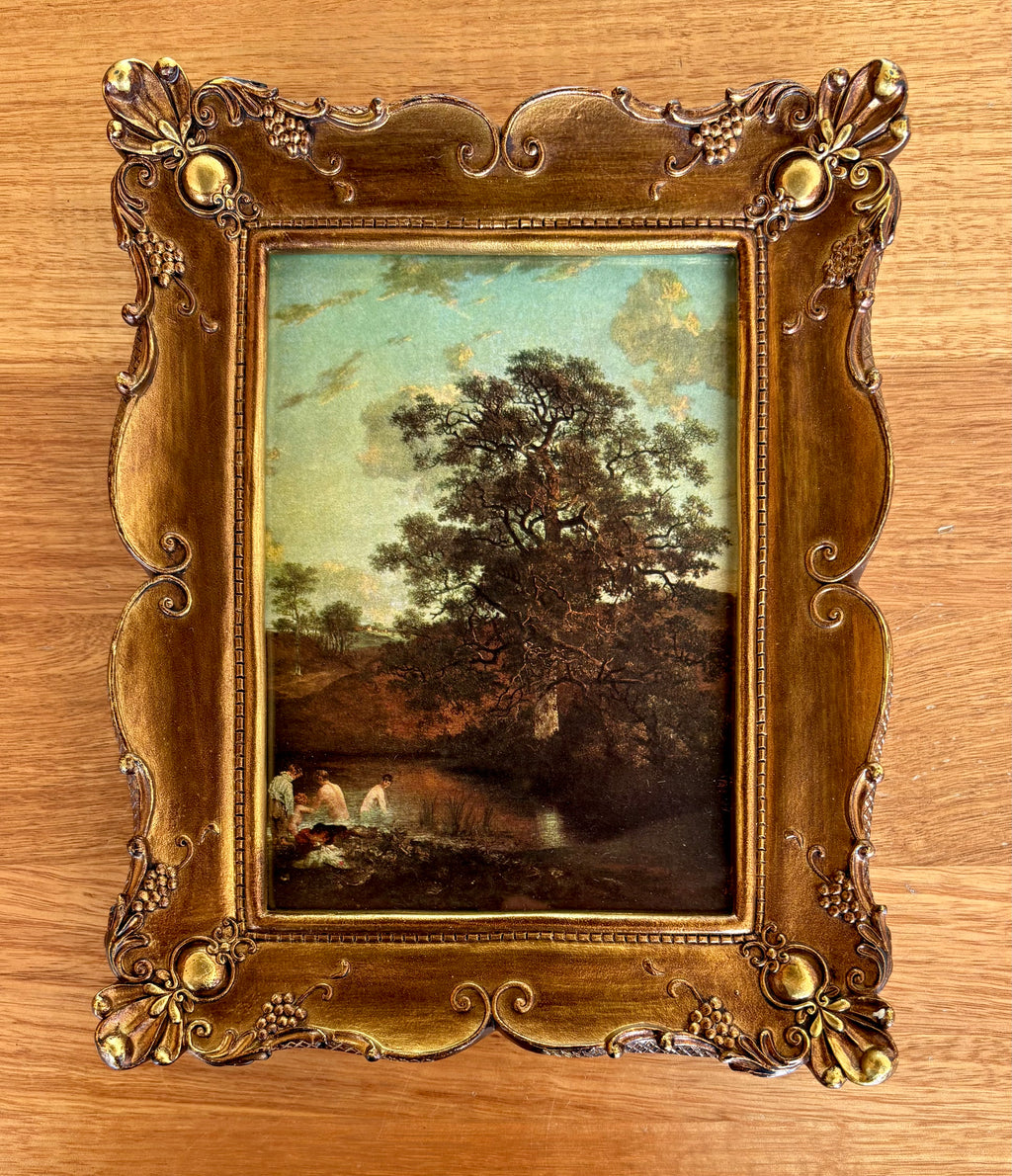 Antique 1907 print after John Chromes painting, oak tree, vintage gilt framed art