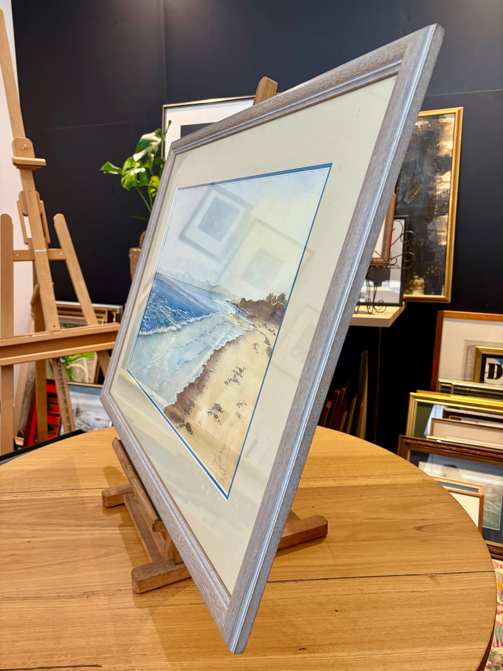 Original watercolour painting, John Flexmore, coastal scene, vintage framed art