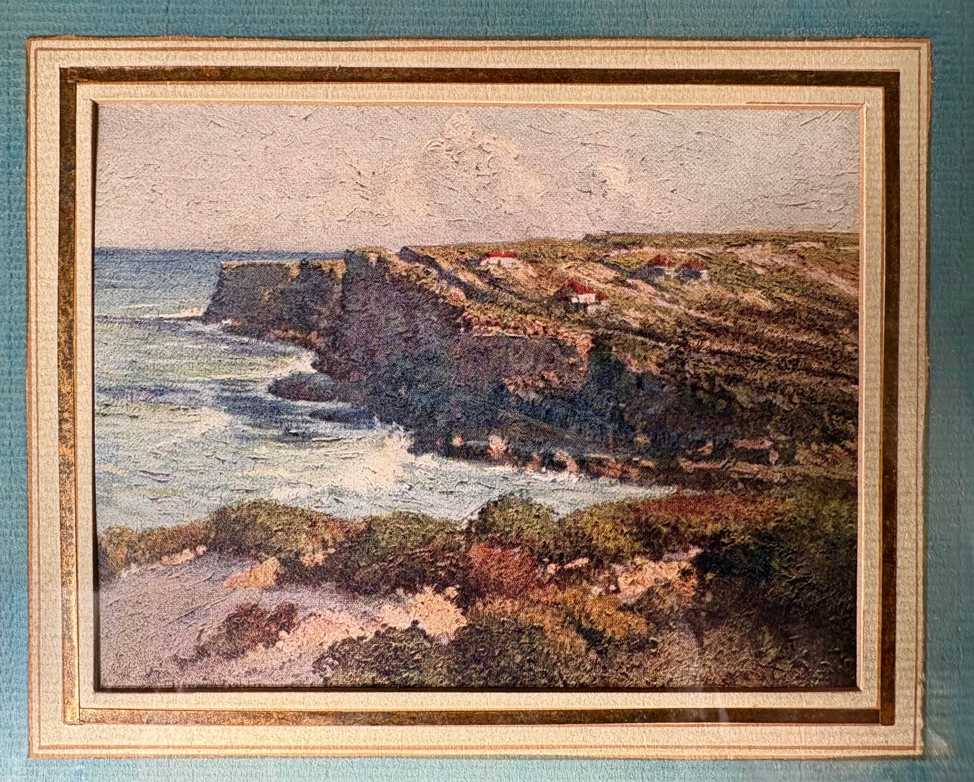 Antique miniature Australian landscape print, “Bronte Headland”, framed art
