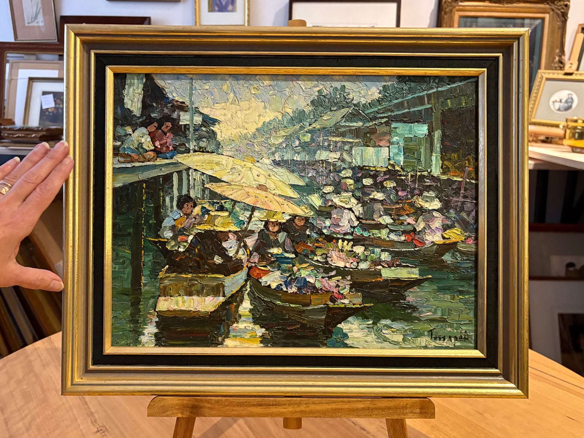 Original mid century painting, Tossapol – Floating Market (c.1960s)