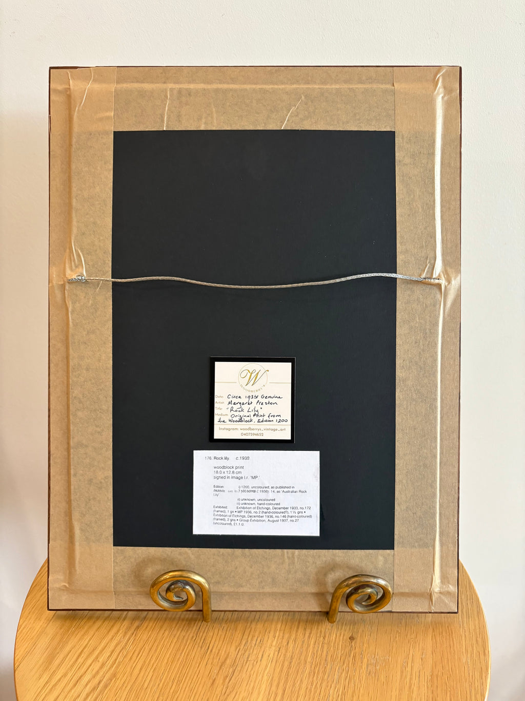 Original 1930s Margaret Preston woodblock print, "Rock Lily" rare antique framed art