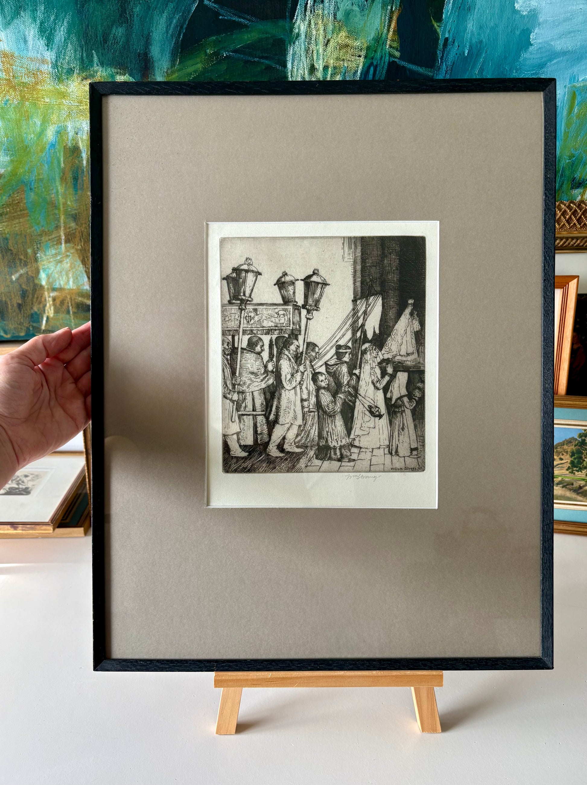 Signed 1898 William Strang original etching, framed antique art