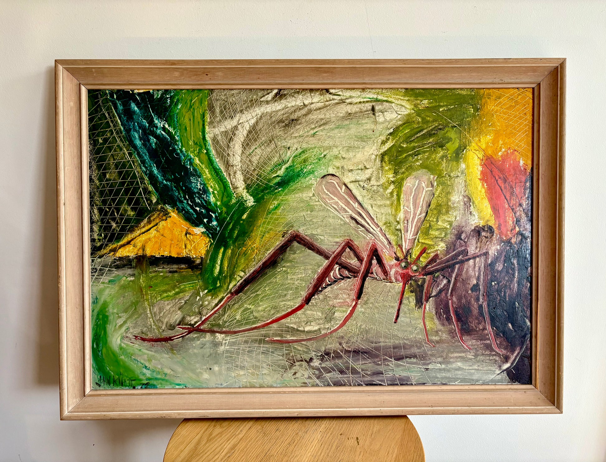 Original vintage painting on board, John Knott, “Mosquito”, framed art