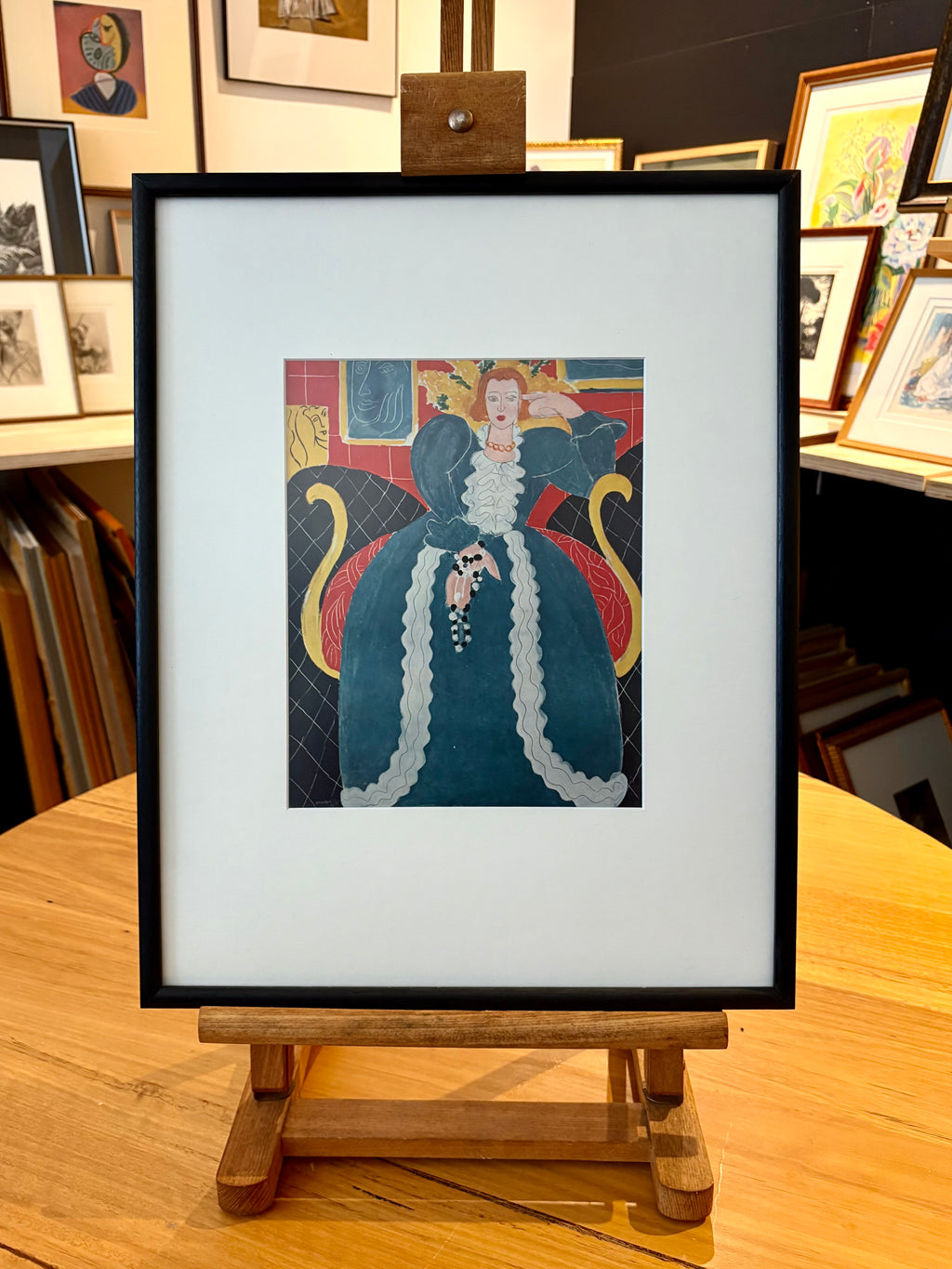 1930s Vintage Henri Matisse fine art print, "Woman in Blue", framed art, mid-century wall art