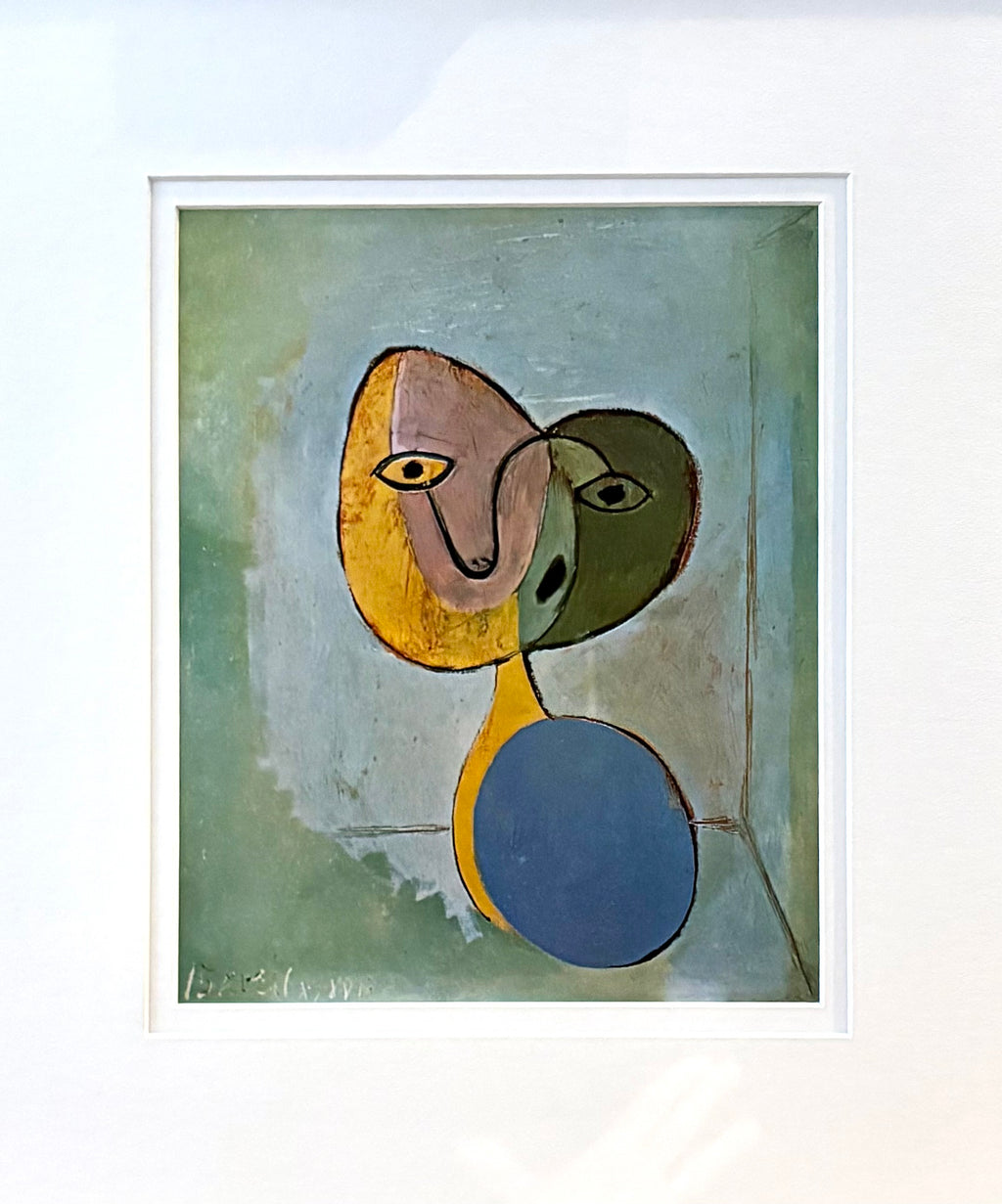 1960s Picasso print, portrait, vintage framed art, “Figure” Mid Century