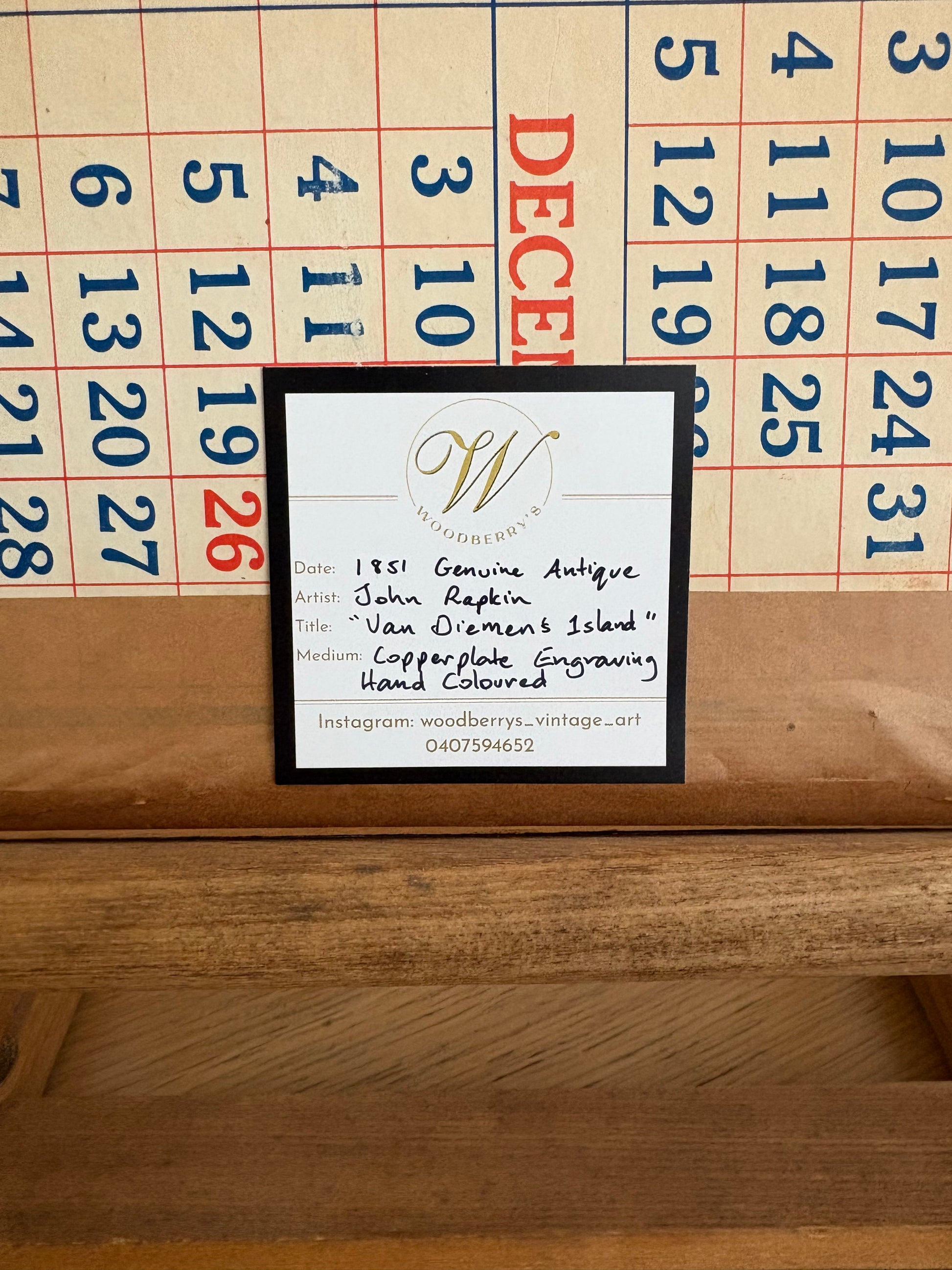 1850s antique map of Tasmania, engraved, hand coloured, Tallis, vintage framed art