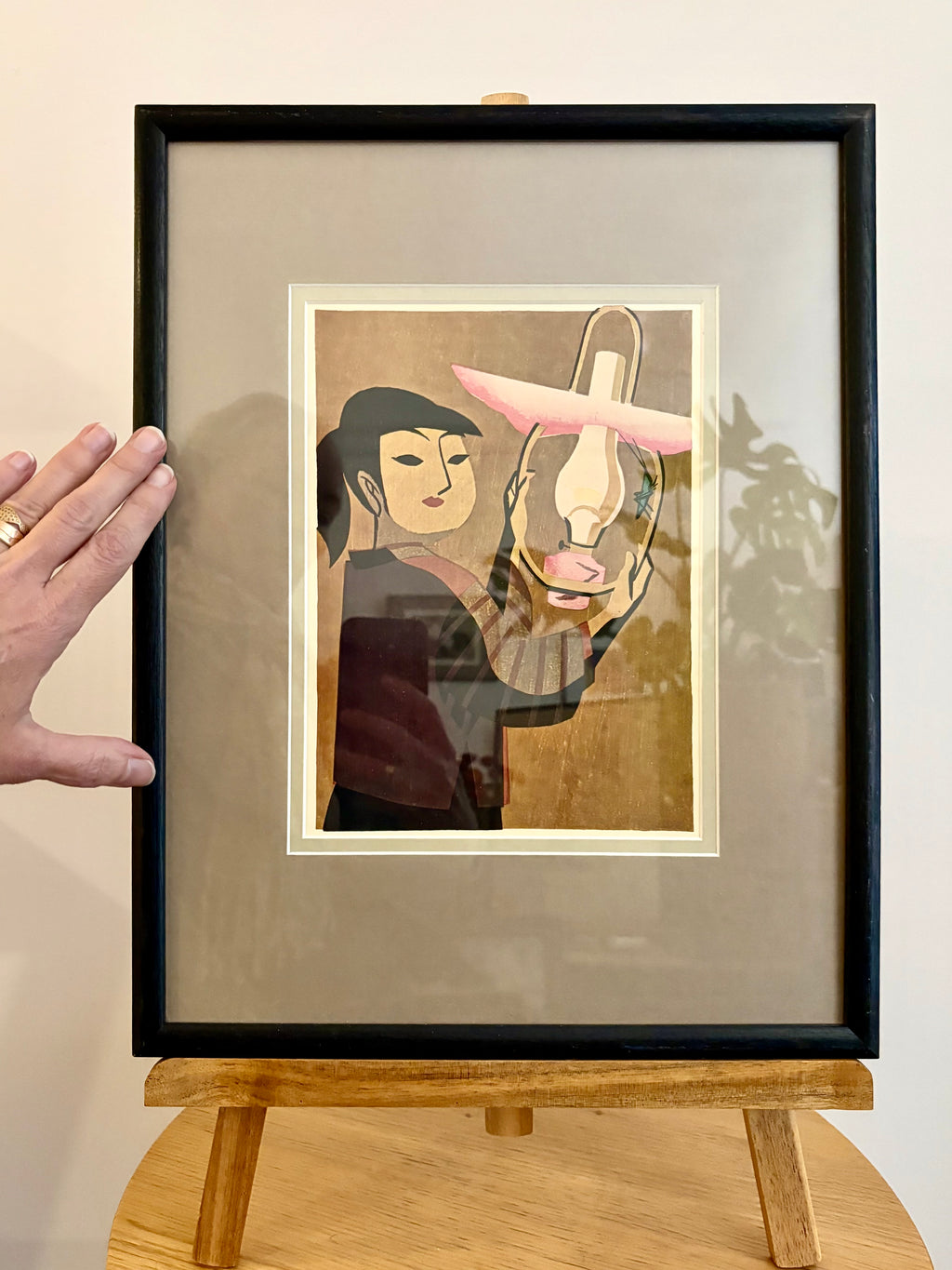 Mid Century Japanese print, 1960s reproduction, framed vintage art
