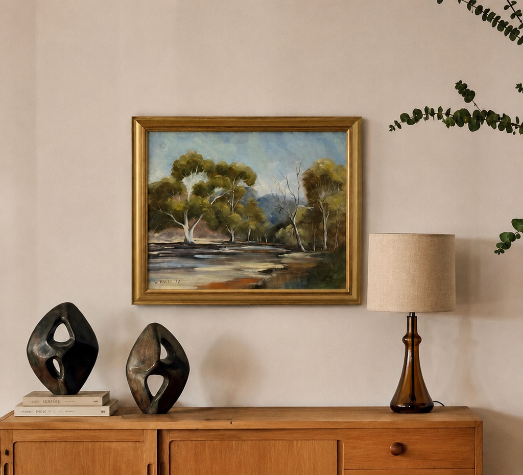 Vintage original Australian landscape painting, signed framed artwork