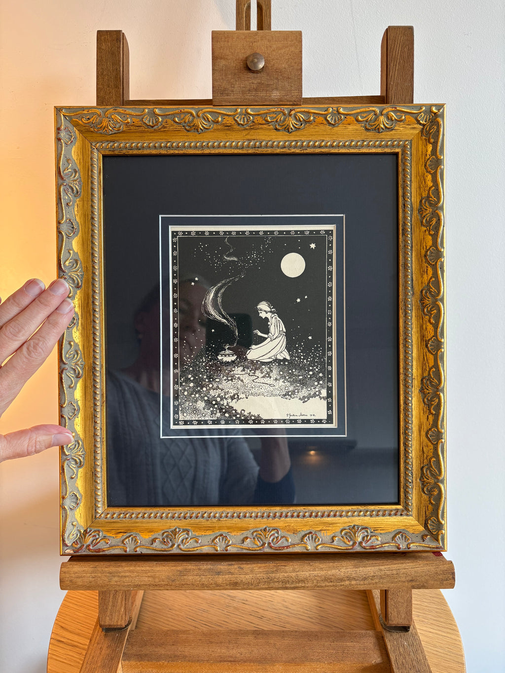 1921 Antique print, Ether Jackson-Morris, "The White Butterfly", framed art, Art Deco