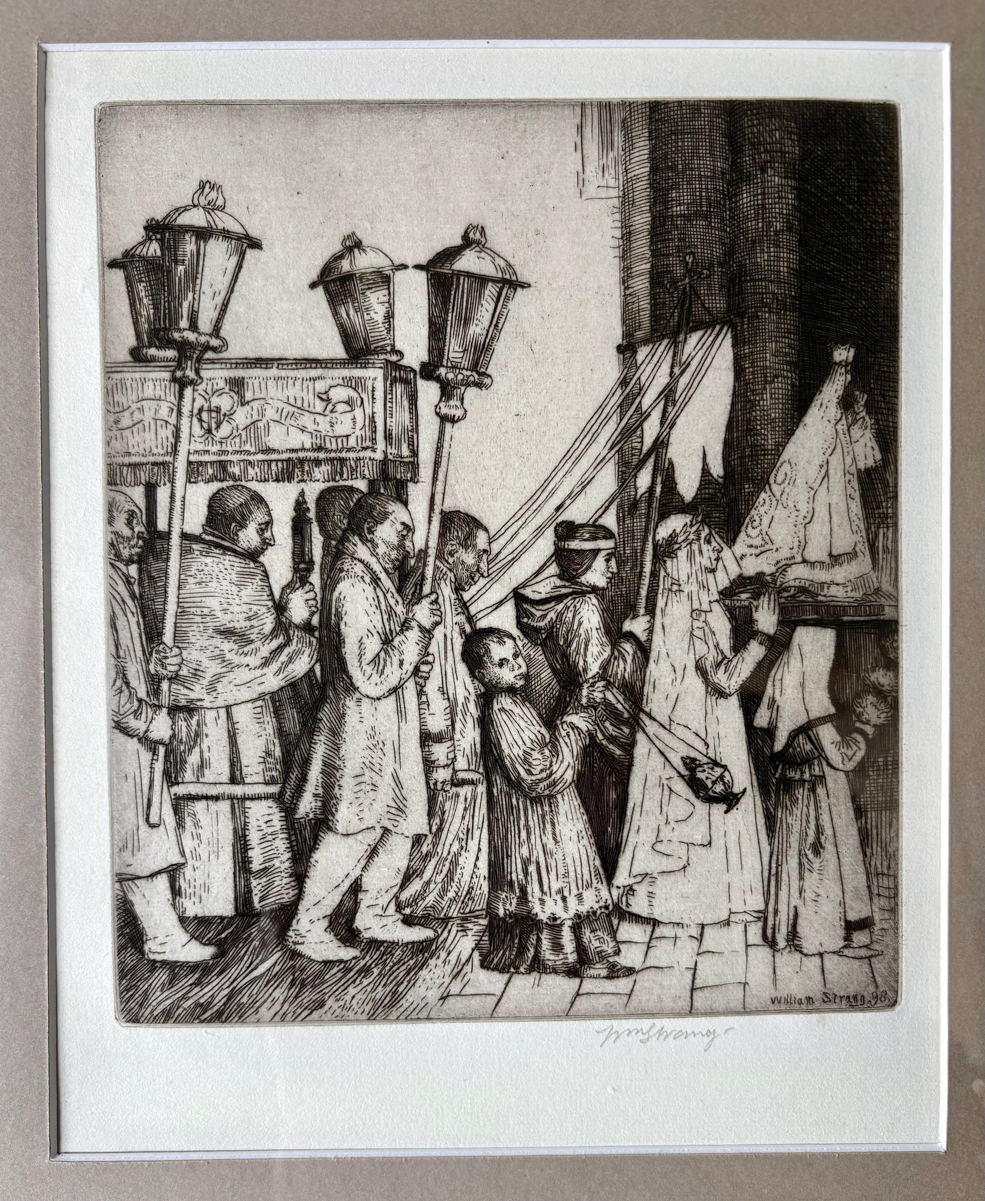 Signed 1898 William Strang original etching, framed antique art