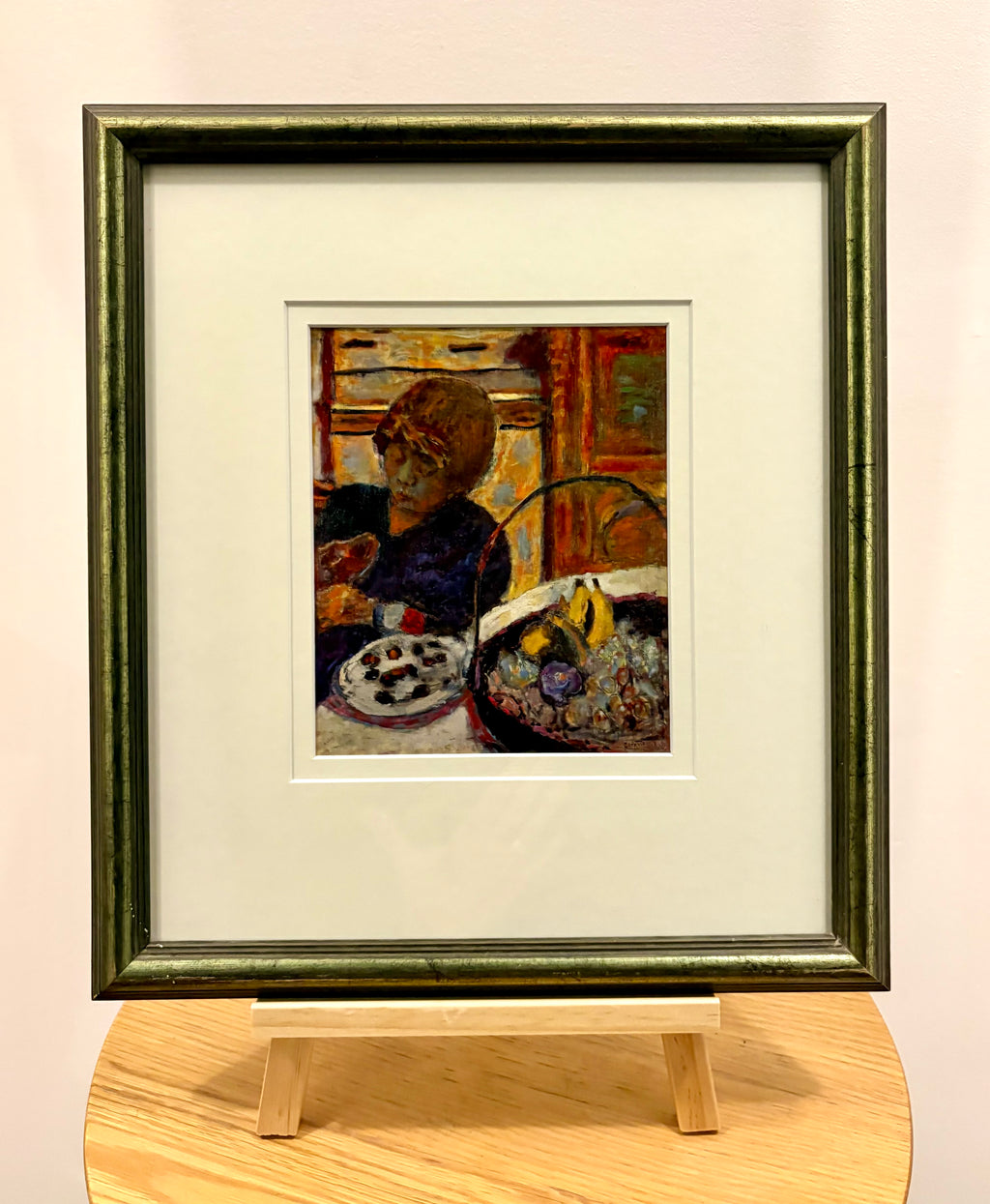 Vintage print after Pierre Bonnard’s painting, portrait, dog, framed mid century art