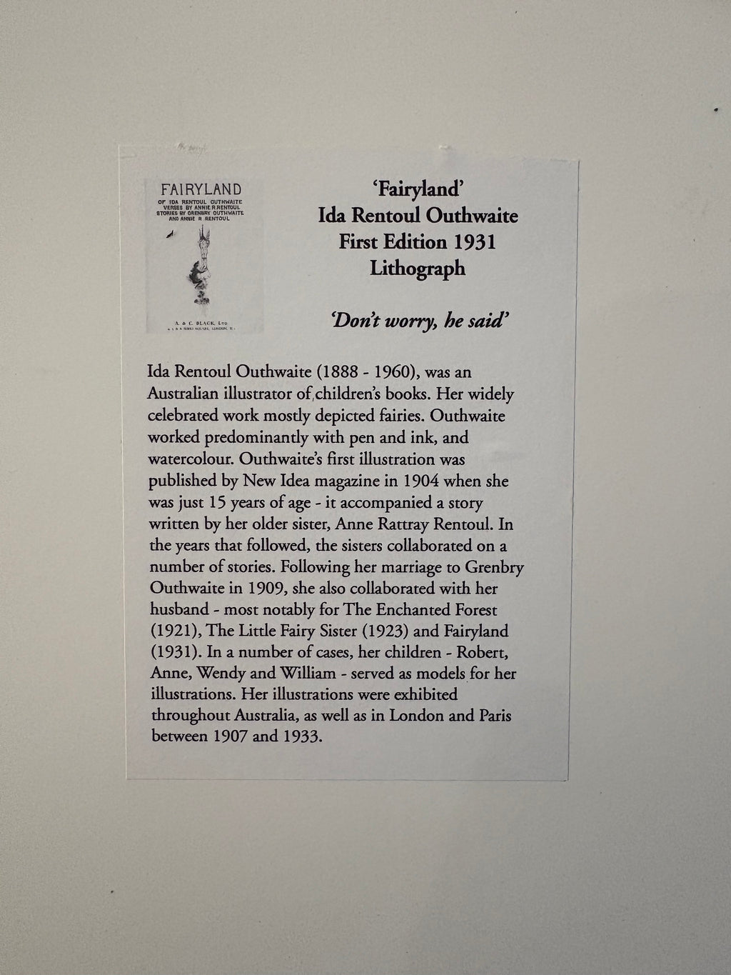 1931 Art Deco Ida Rentoul Outhwaite print "Fairyland" 1st Edition UK, koala, framed antique art