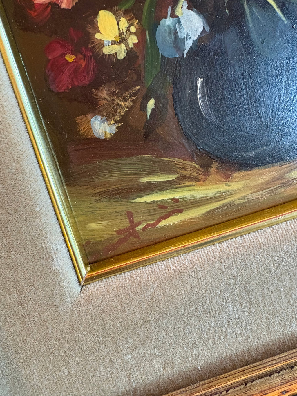Original still-life painting on copper, daisies, framed art