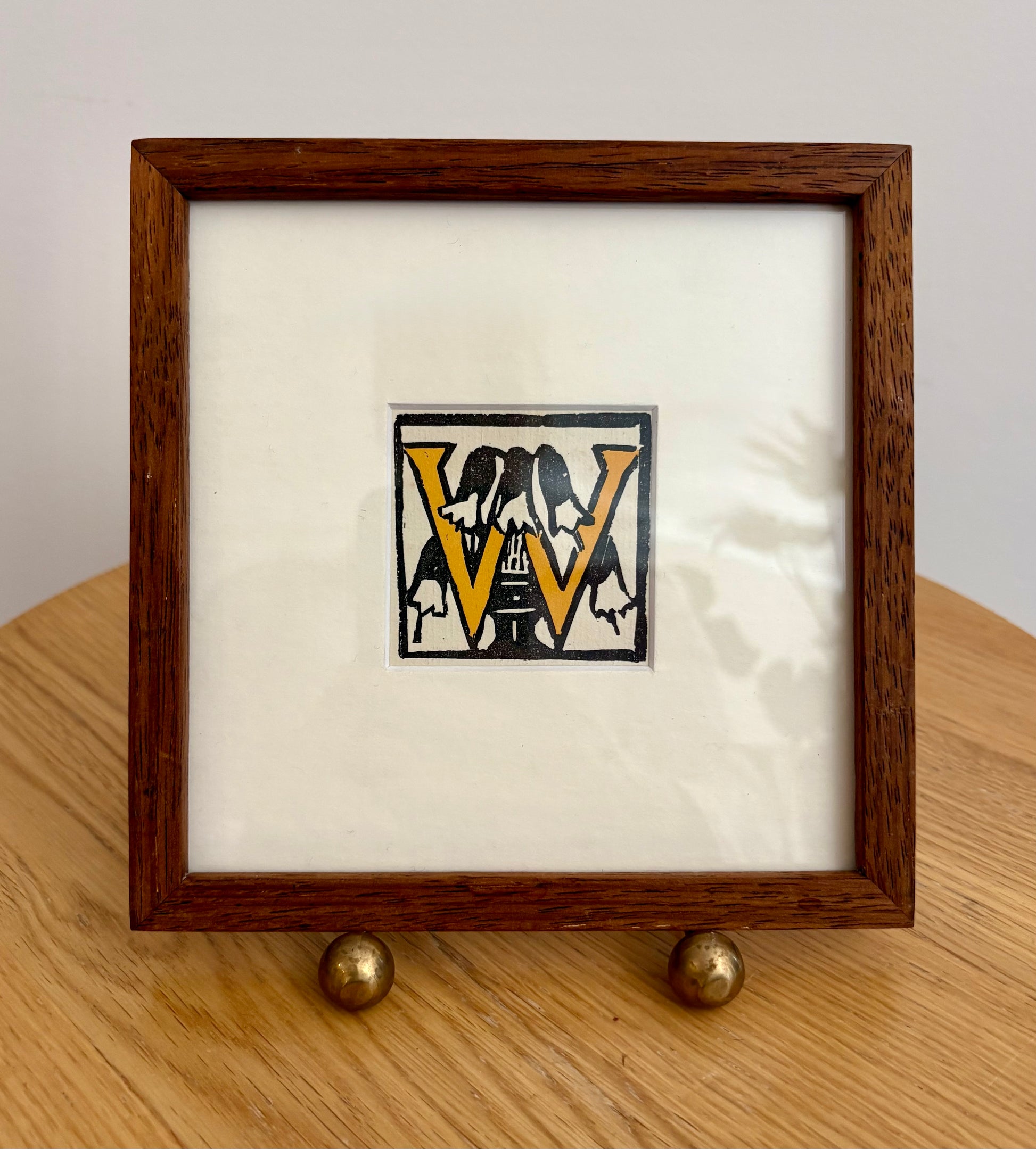 1920s Original Margaret Preston woodblock print, “Letter W”, antique framed art