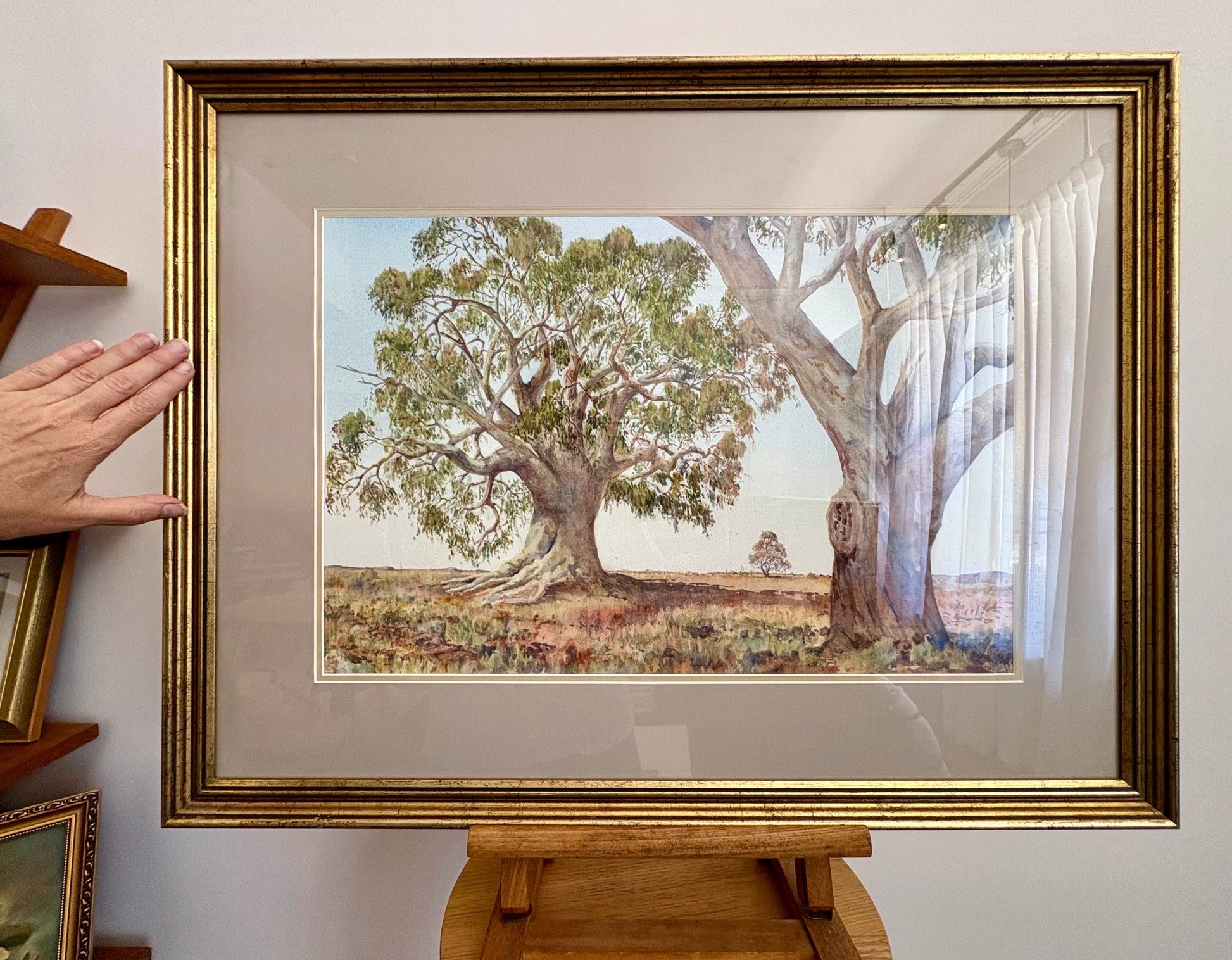 Original Australian watercolour painting, John Flexmore, gum trees, vintage framed art