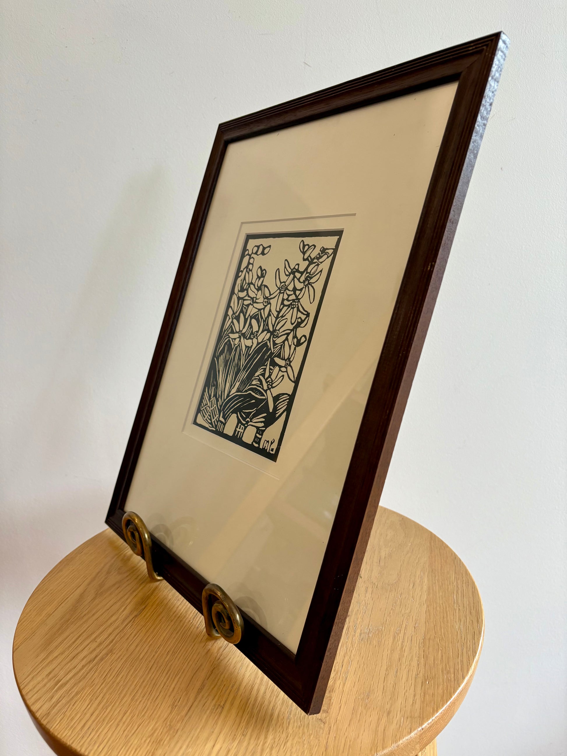 Original 1930s Margaret Preston woodblock print, "Rock Lily" rare antique framed art