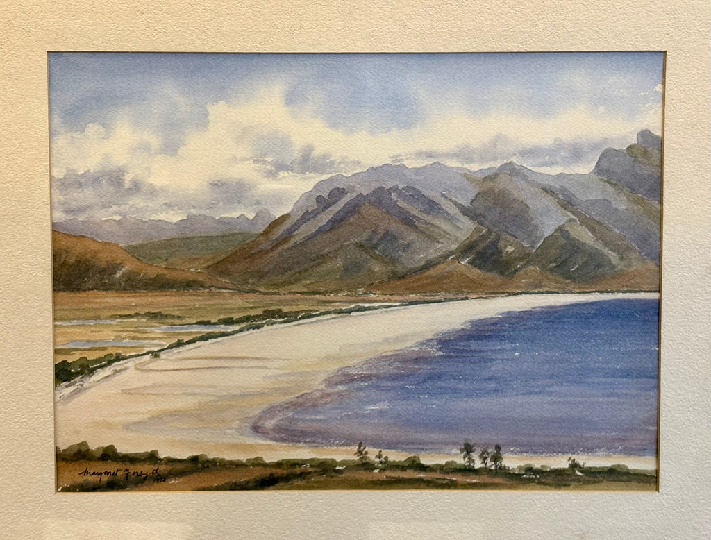 Original watercolour painting, Lake Pedder Tasmania, framed vintage art