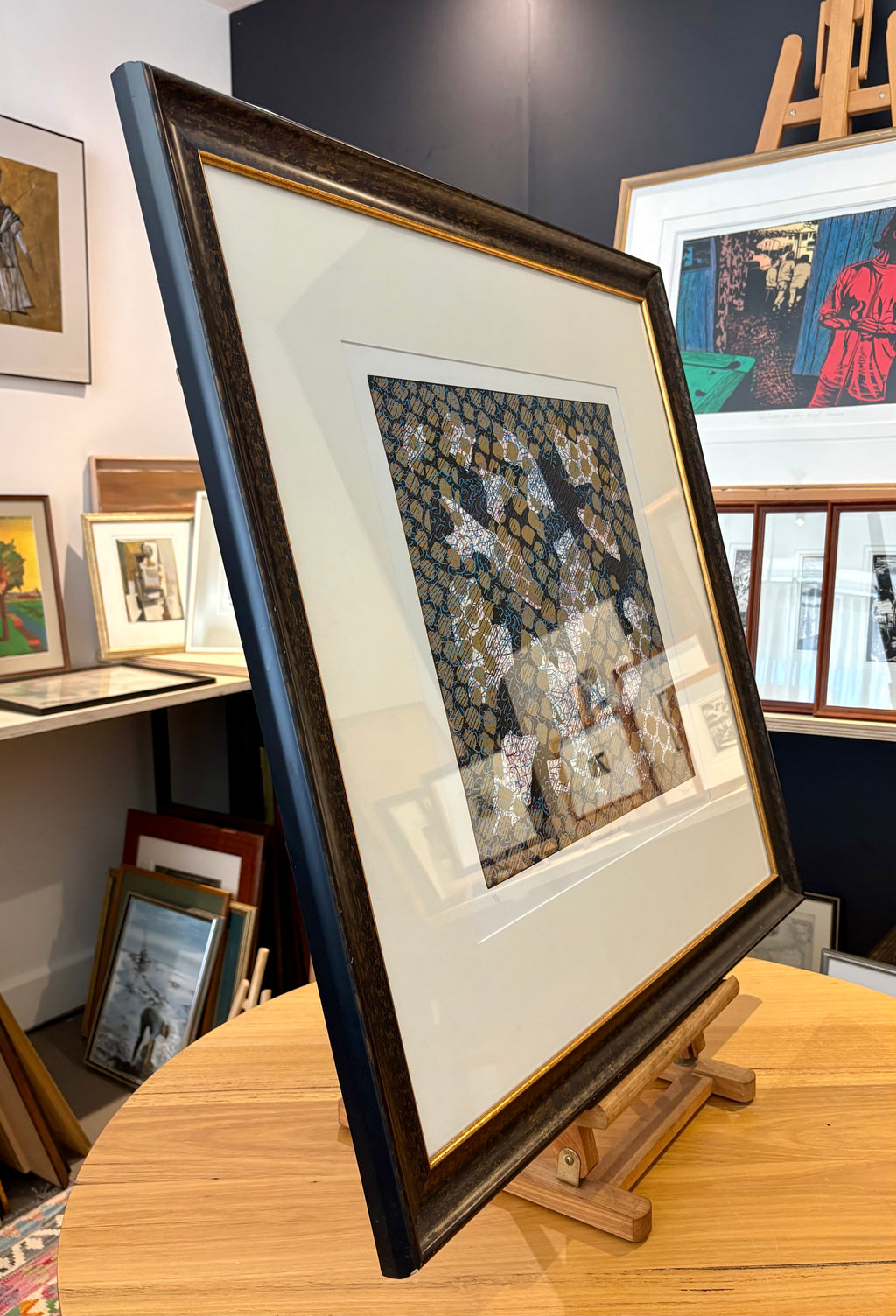 Large Original Roslyn Kean screen print 4/6, abstract art, Australian, gilt, coral, vintage, framed