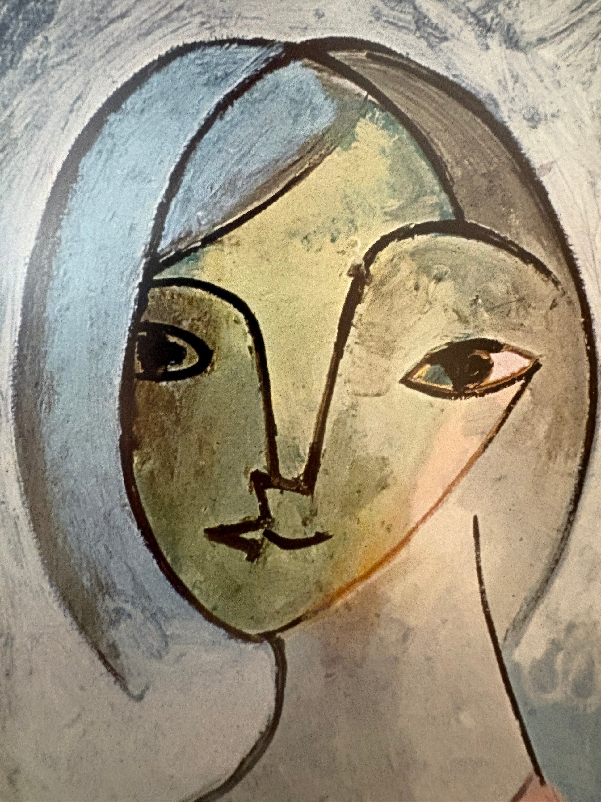 1960s Picasso print, portrait, vintage framed art, portrait, Mid Century