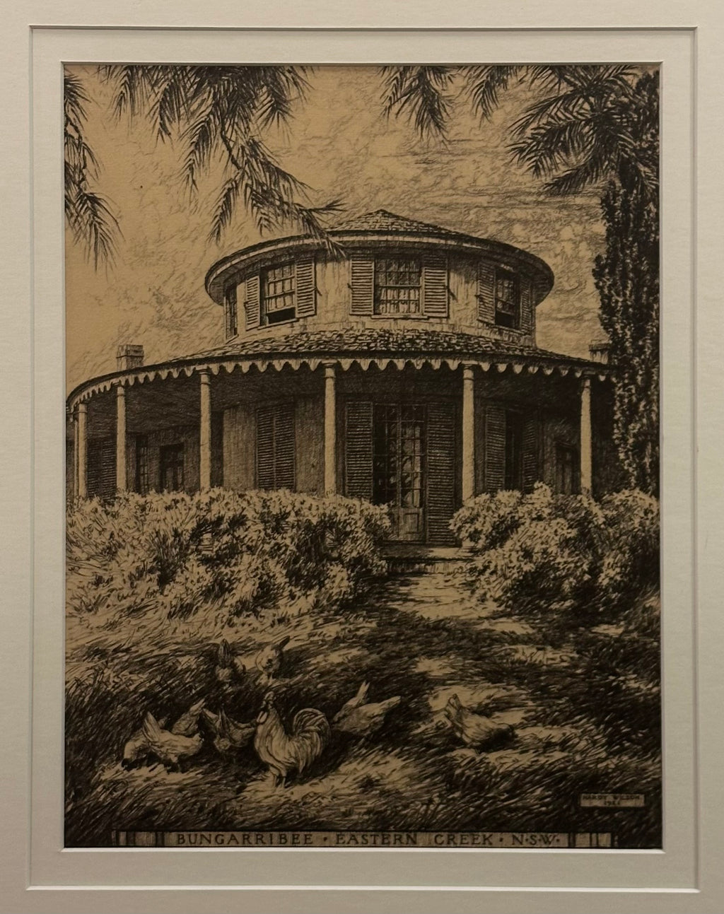1920s Antique Hardy Wilson collotype print, Architecture, NSW, framed art