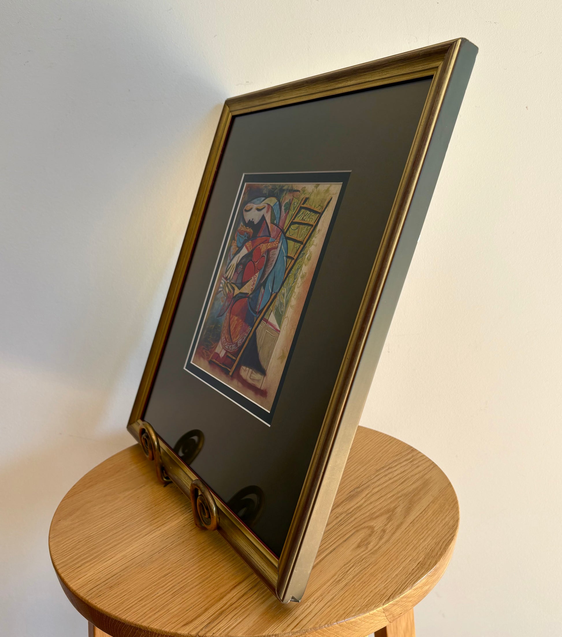 1955 Mid Century print, "Picasso, 1955 Mid Century print, "Woman Stepladder", portrait, framed vintage art, Cubism