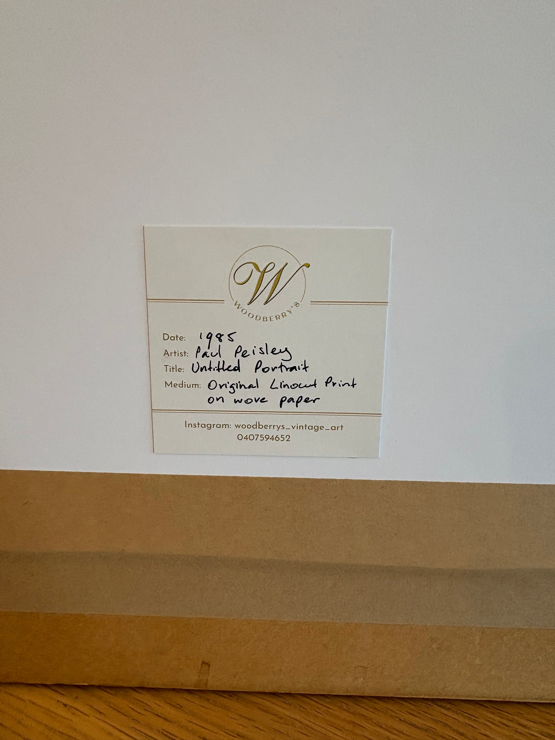 1985 Original Paul Peisley linocut print, signed, artist's proof, portrait