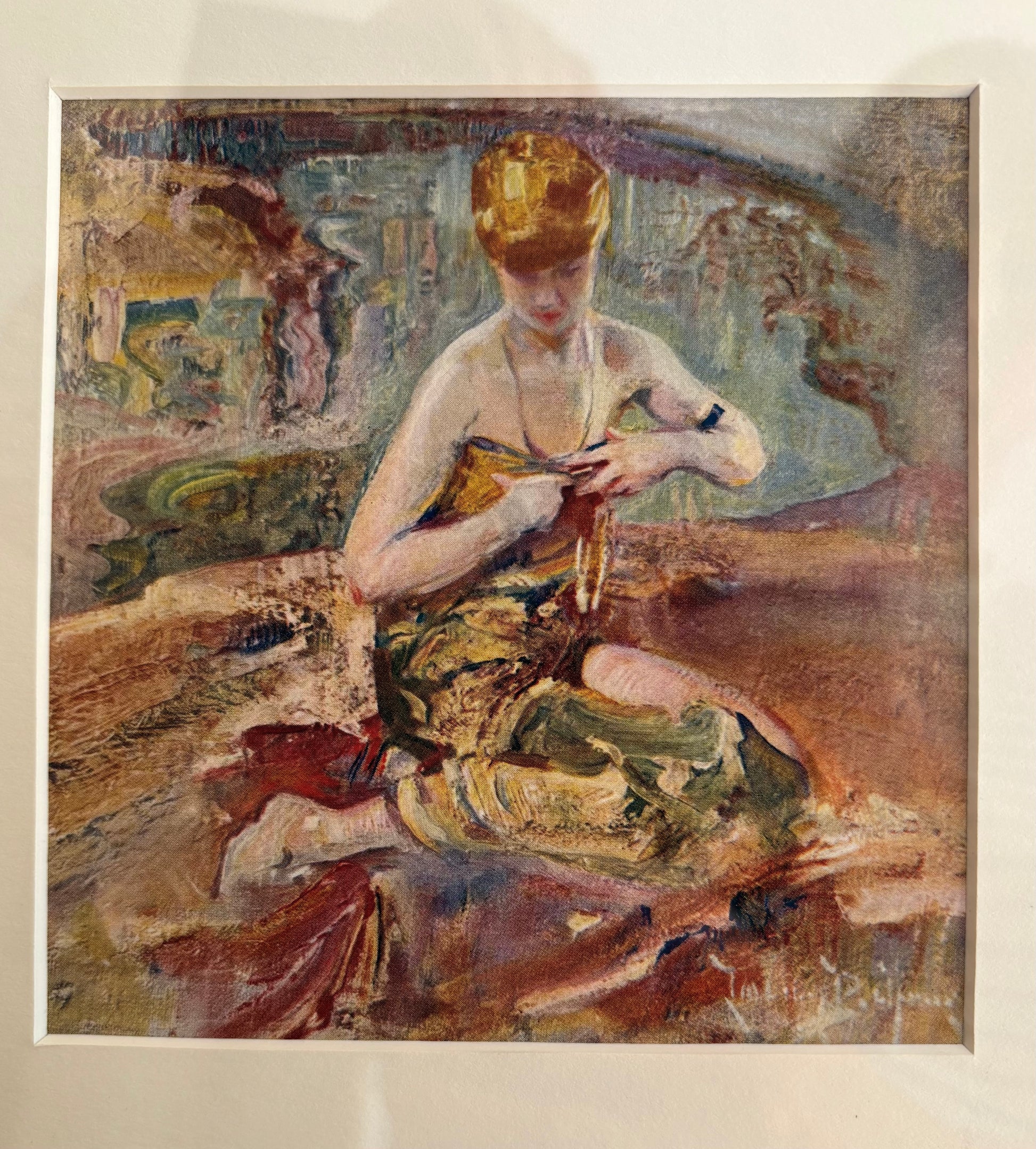 1923 antique print after Lawson Balfour’s painting, Portrait, framed vintage art