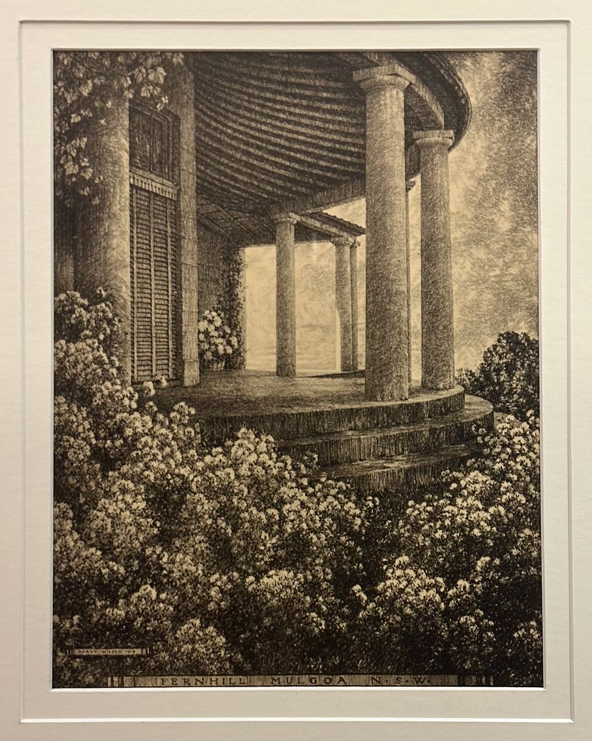 1920s Antique Hardy Wilson collotype print, Architecture, NSW, framed art