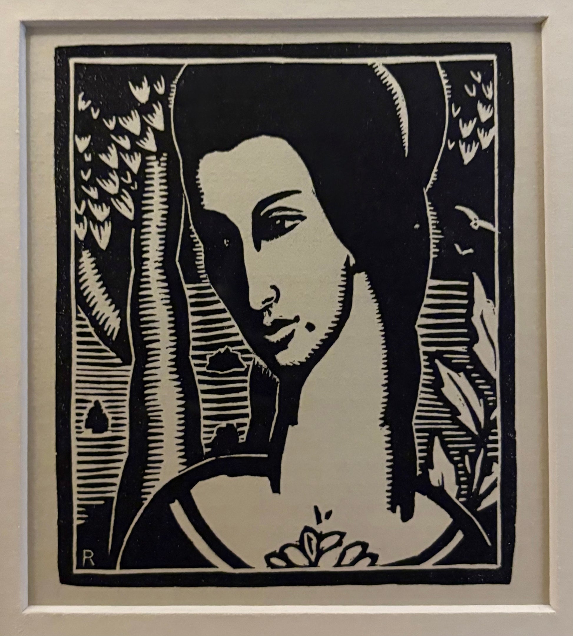 1934 Antique Art Deco print, Rex Wood, after the linocut, framed vintage art