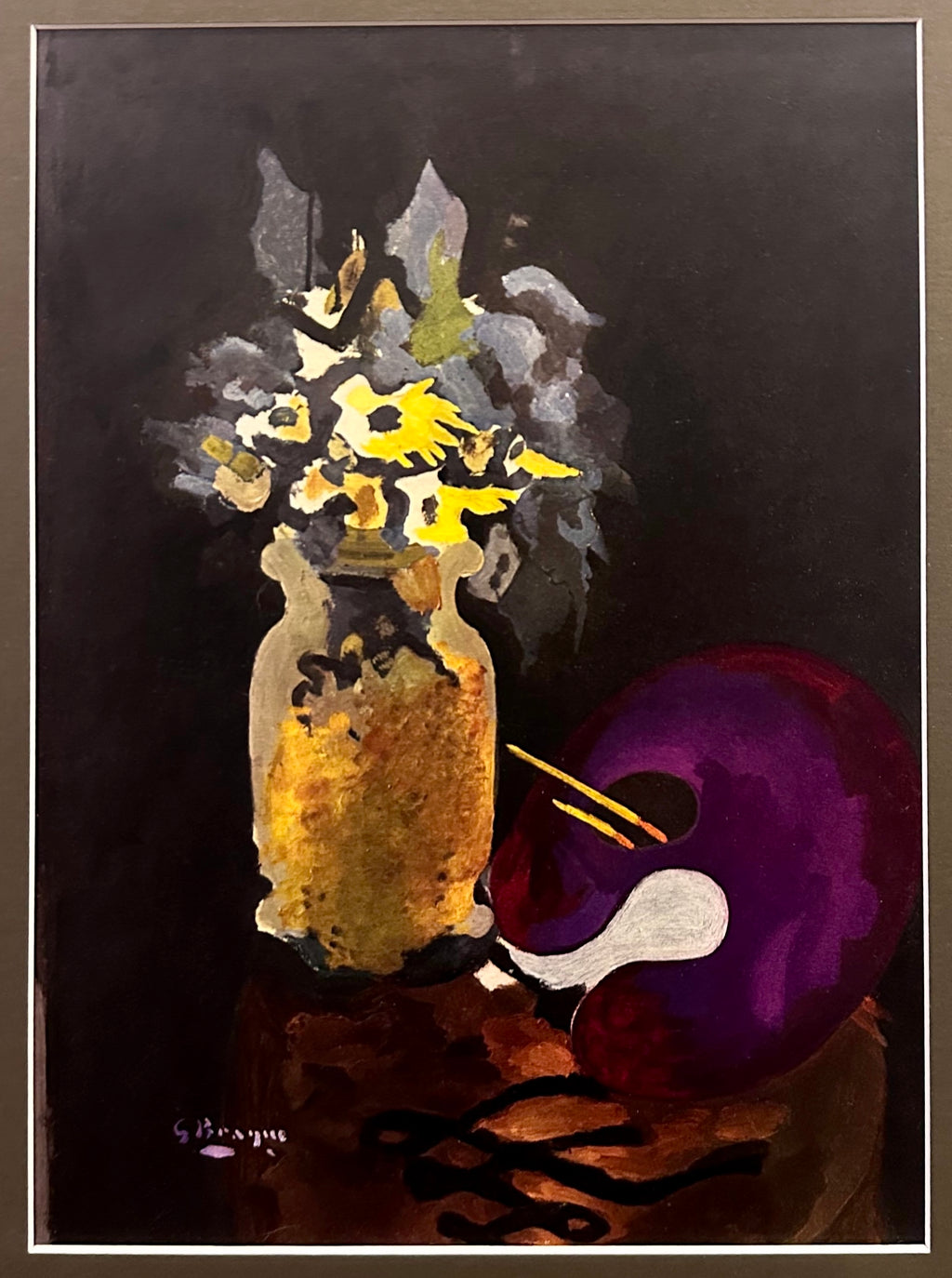 1955 Georges Braque, original lithograph, flowers, French, framed mid century art