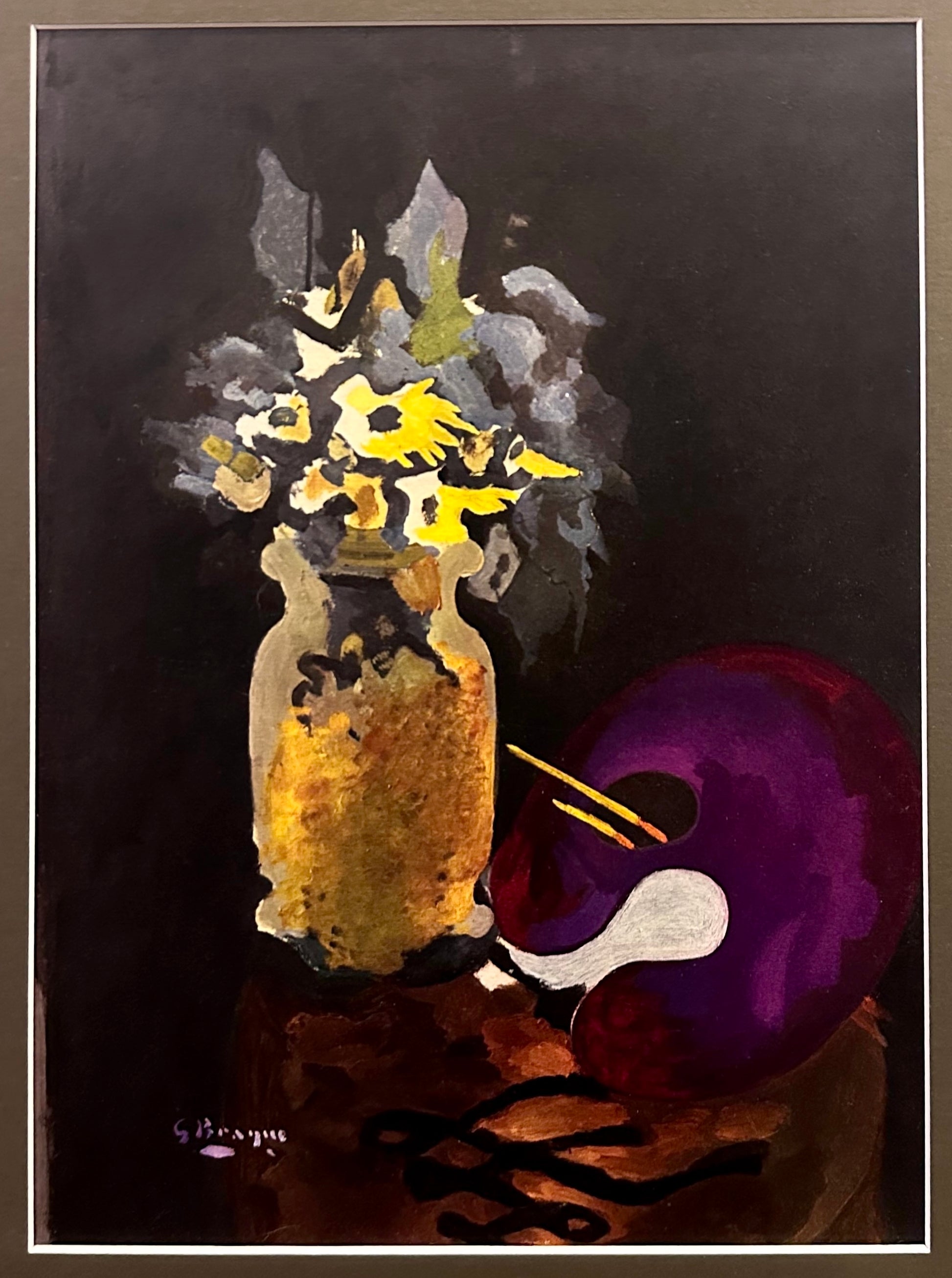 1955 Georges Braque, original lithograph, flowers, French, framed mid century art