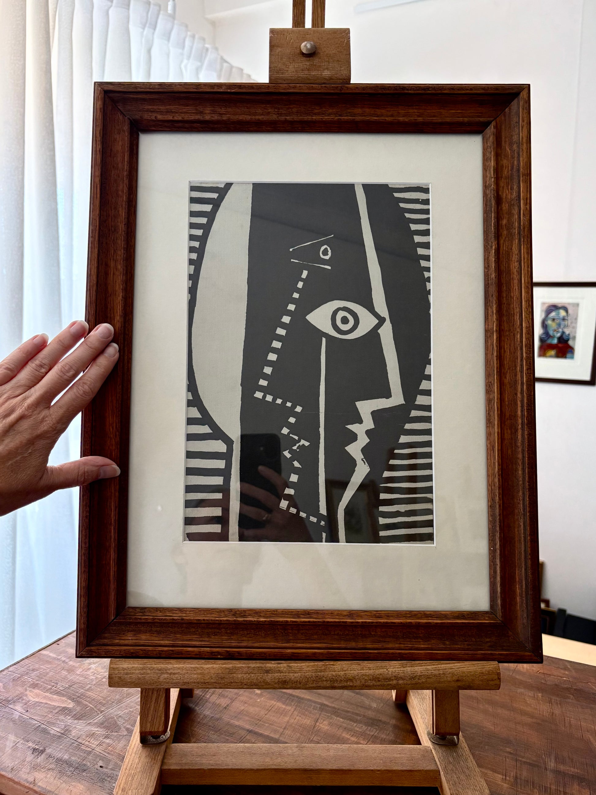 Rare mid-century 1950s Picasso print on canvas, Cubsism, portrait, framed vintage art