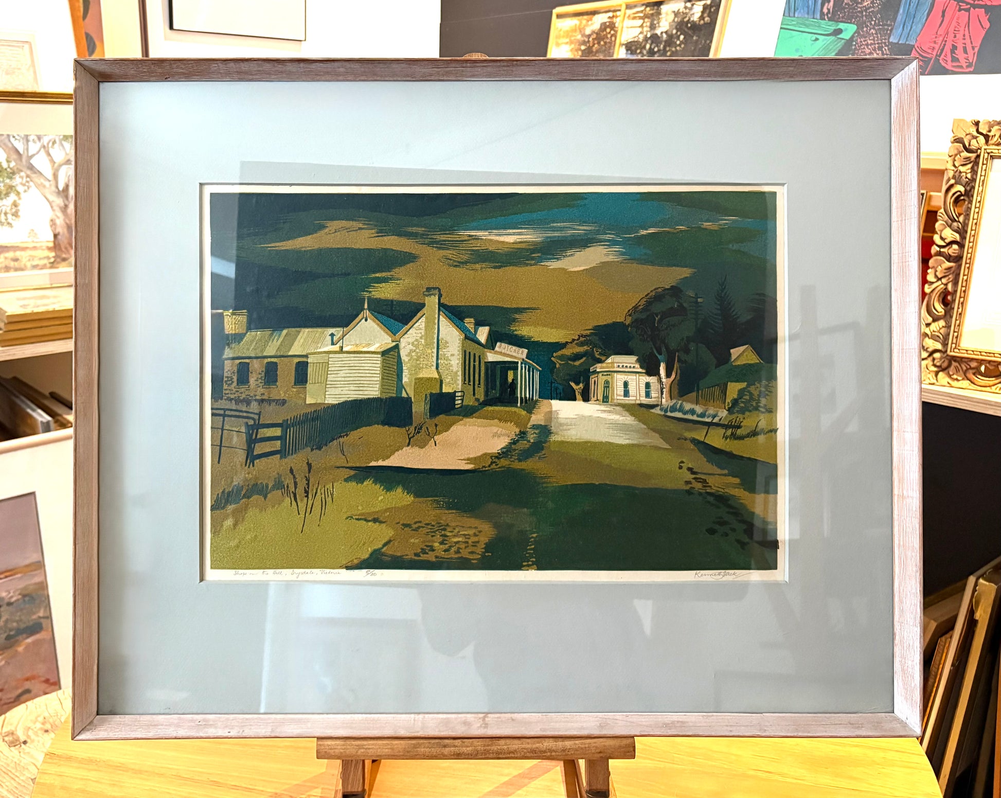 Large Mid Century original colour lino print, limited edition, Drysdale, Kenneth Jack, framed art