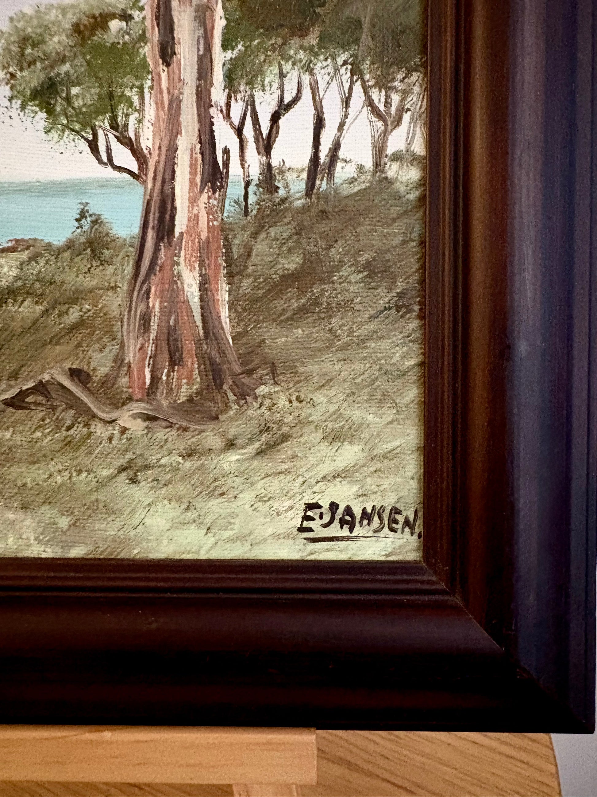 Original Australian landscape painting, vintage framed art, beach