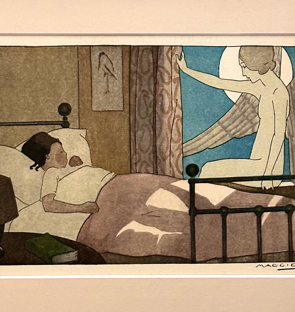 Rare original Art Deco woodblock print, 1911 antique, Maggie Salcedo, French framed art