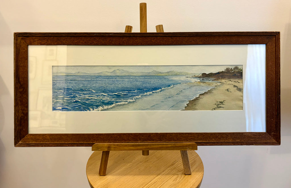 Original watercolour painting, John Flexmore, coastline, vintage framed art