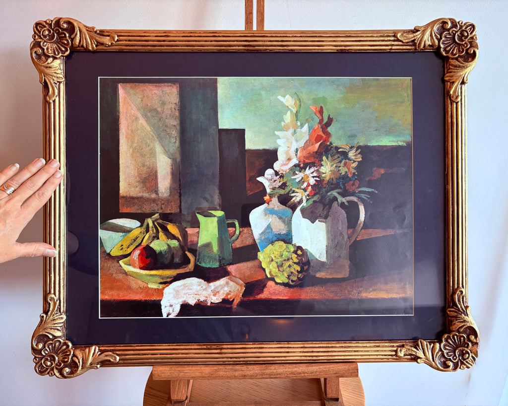 1970's print after Jean Bellette's painting "Coastal Still-Life" (1955), gilt framed art
