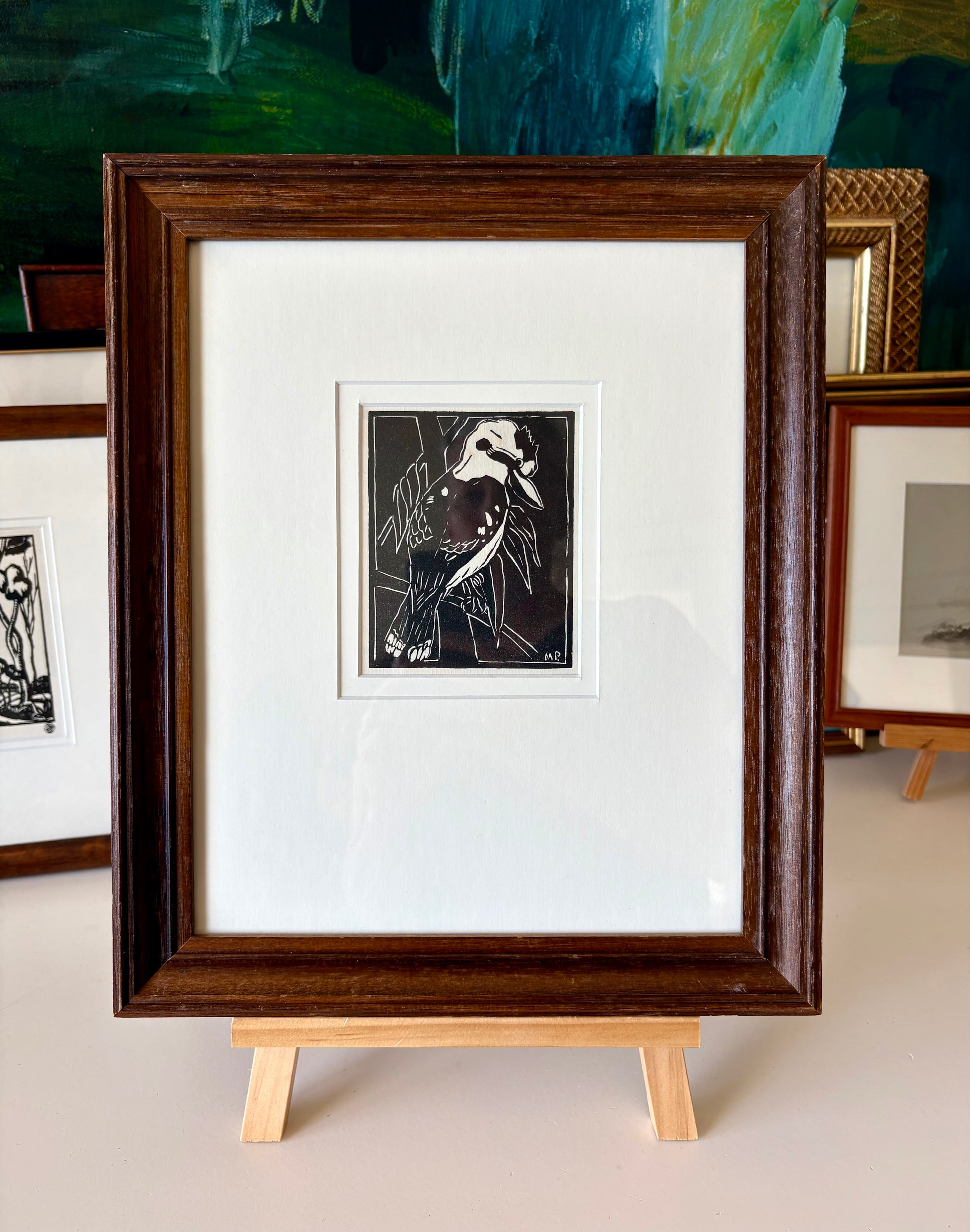 1930 Antique Margaret Preston Kookaburra print, framed vintage art