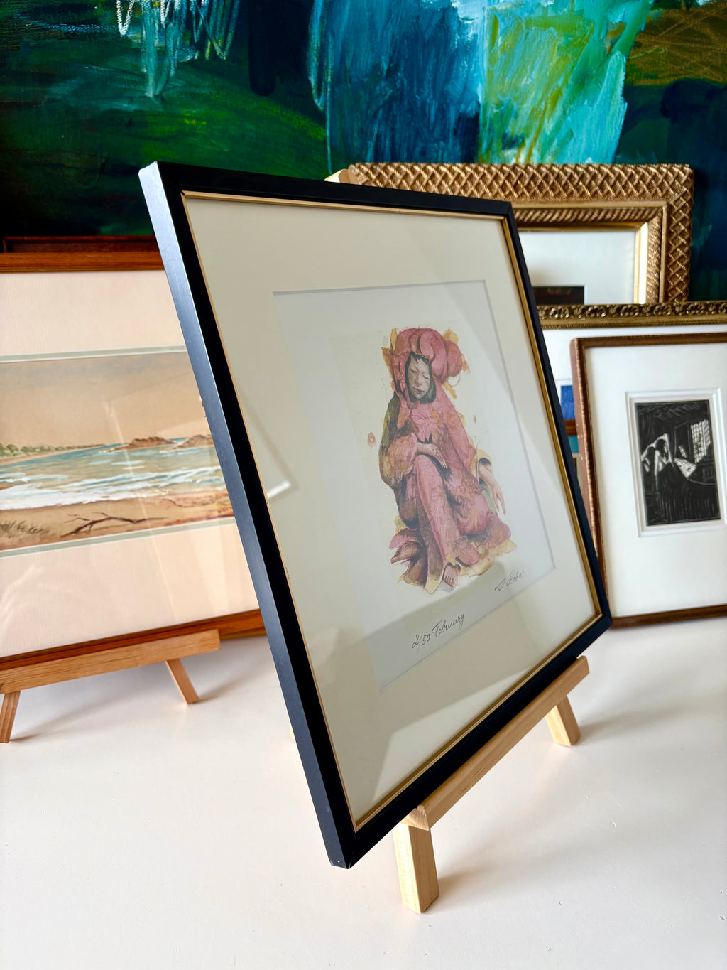 Limited edition 2/50 original artist’s lithographic print, vintage framed art