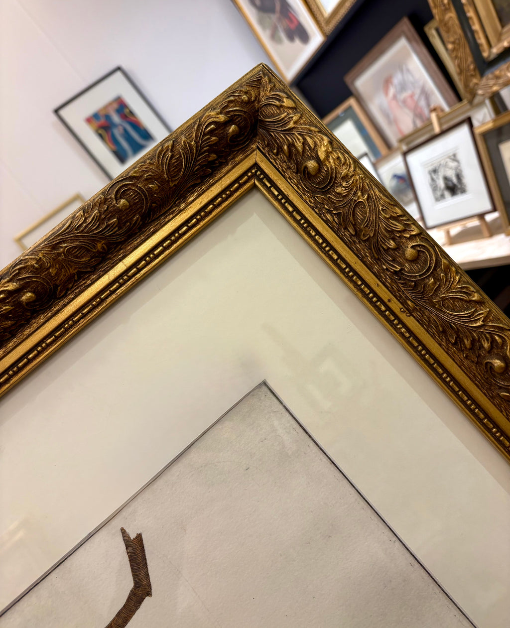 Original hand-coloured etching, Angus Fisher, Fantails, gilt framed art