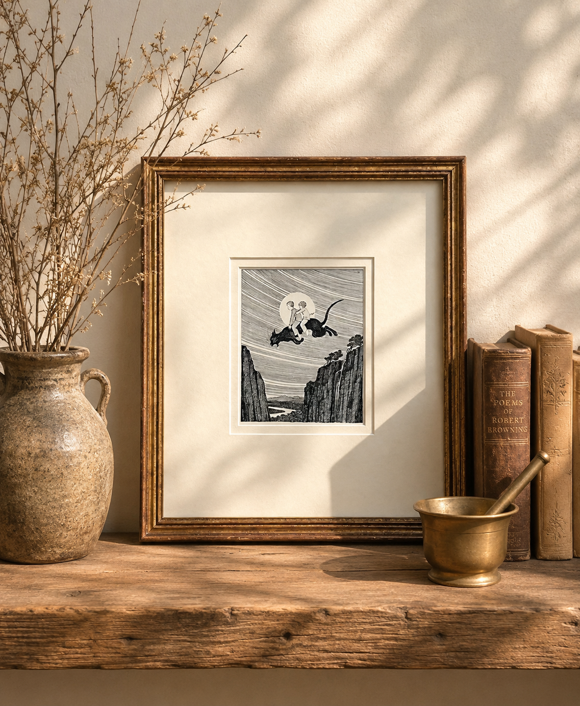 1919 Genuine antique print, Ida Rentoul Outhwaite, cat, Art Deco framed art