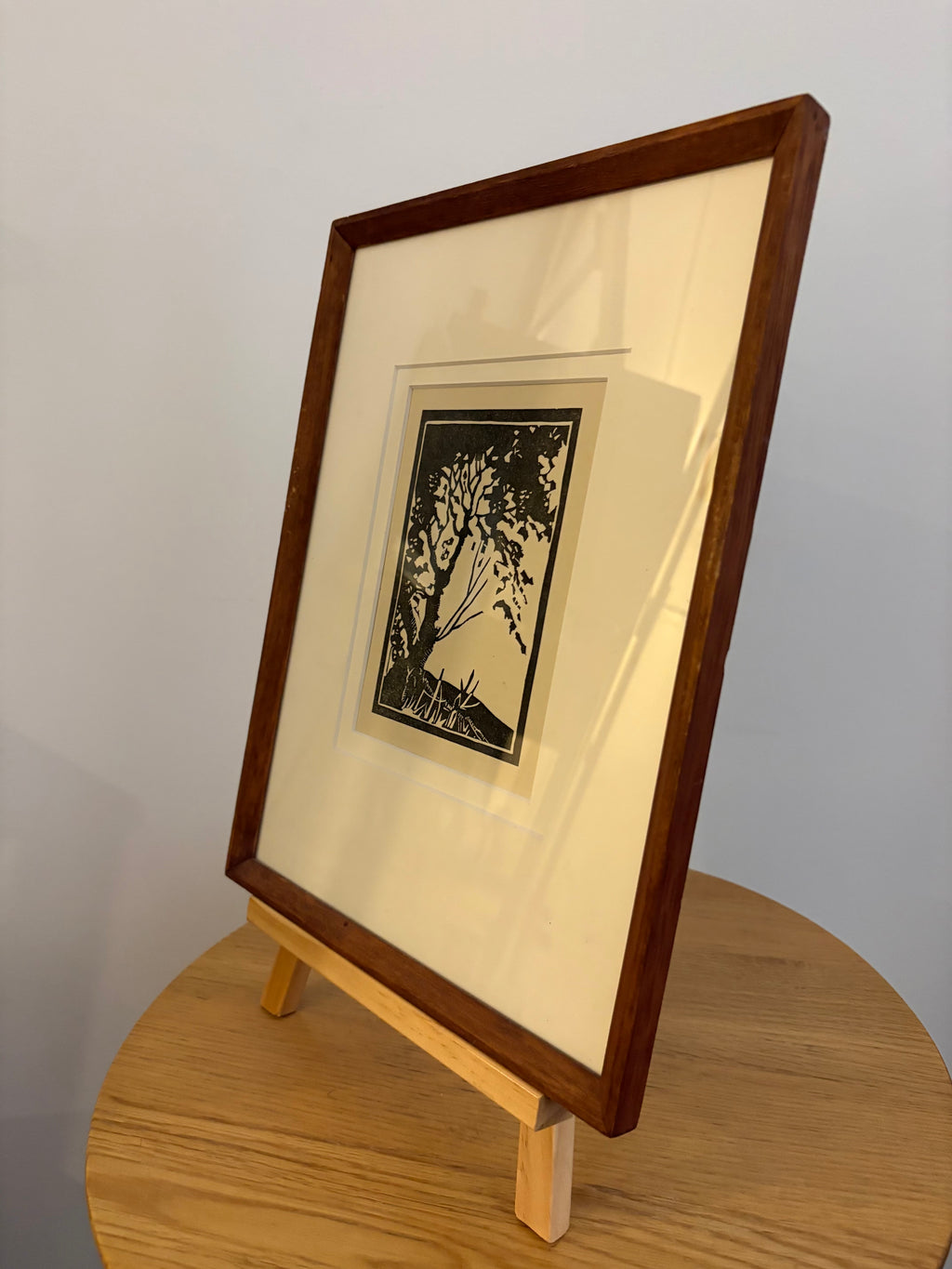 1930s Original lino print, Marjorie Wood, linocut, framed antique art