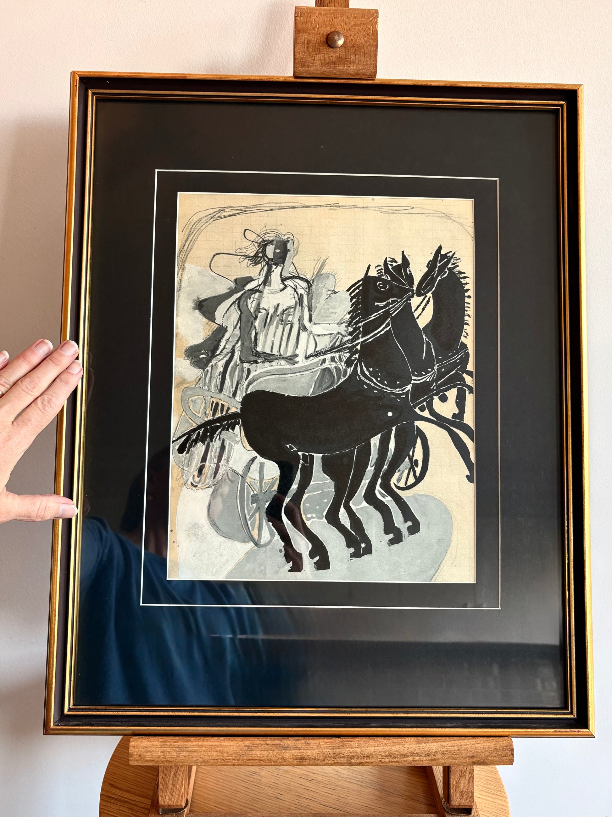 1955 Georges Braque, original lithograph, horses, French, framed mid century art