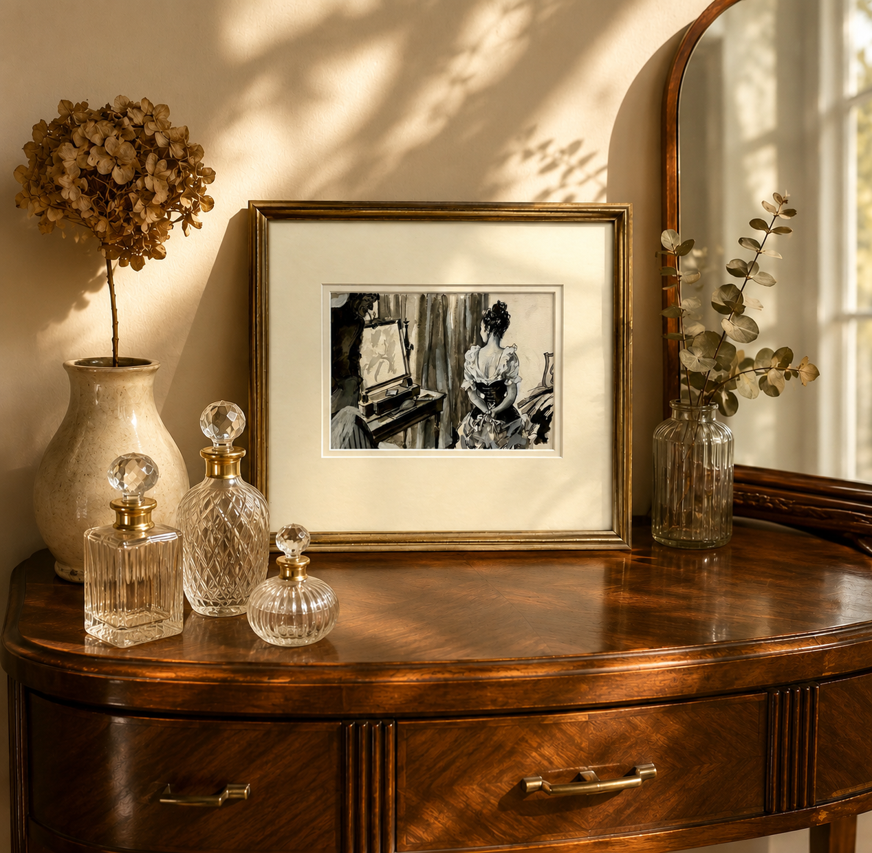 1940s original black and white illustration, Steven Spurrier, framed vintage art