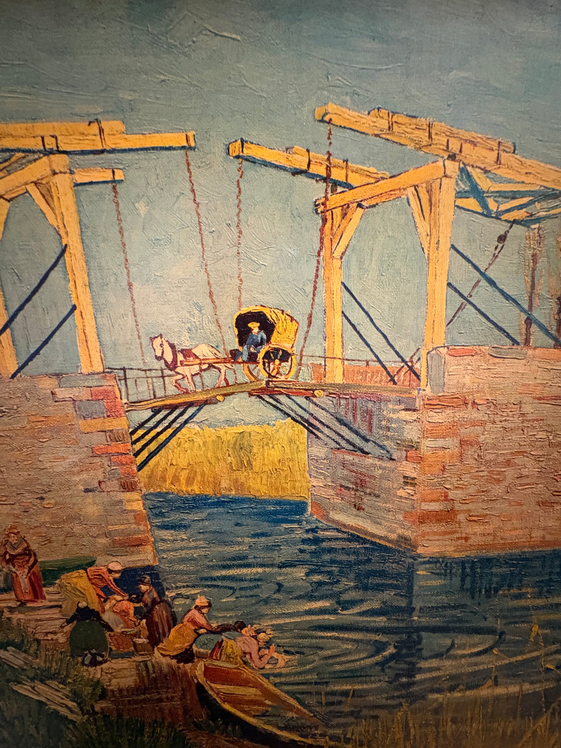 Mid Century print on board, Vincent Van Gogh, Bridge in Arles, vintage framed art