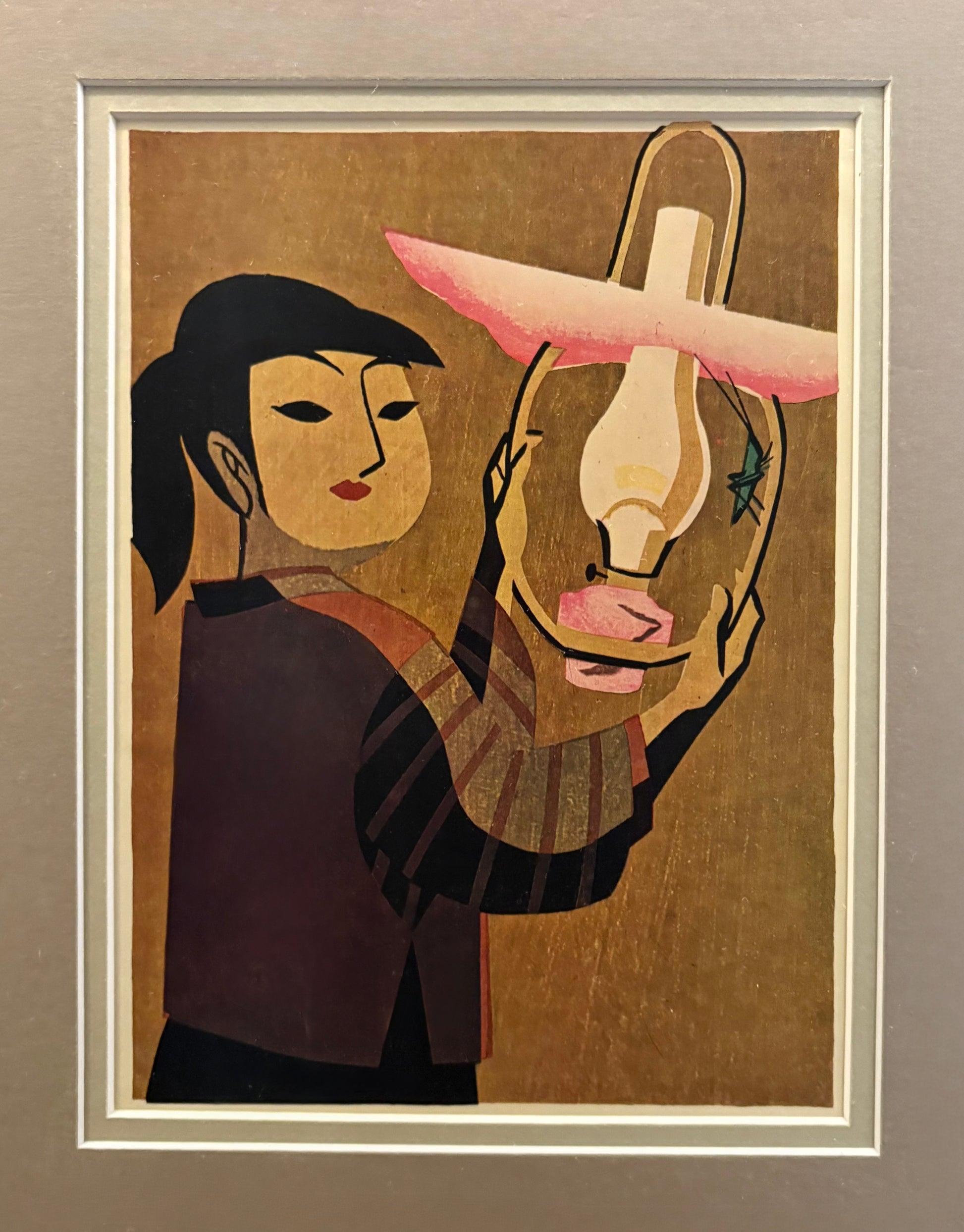 Mid Century Japanese print, 1960s reproduction, framed vintage art