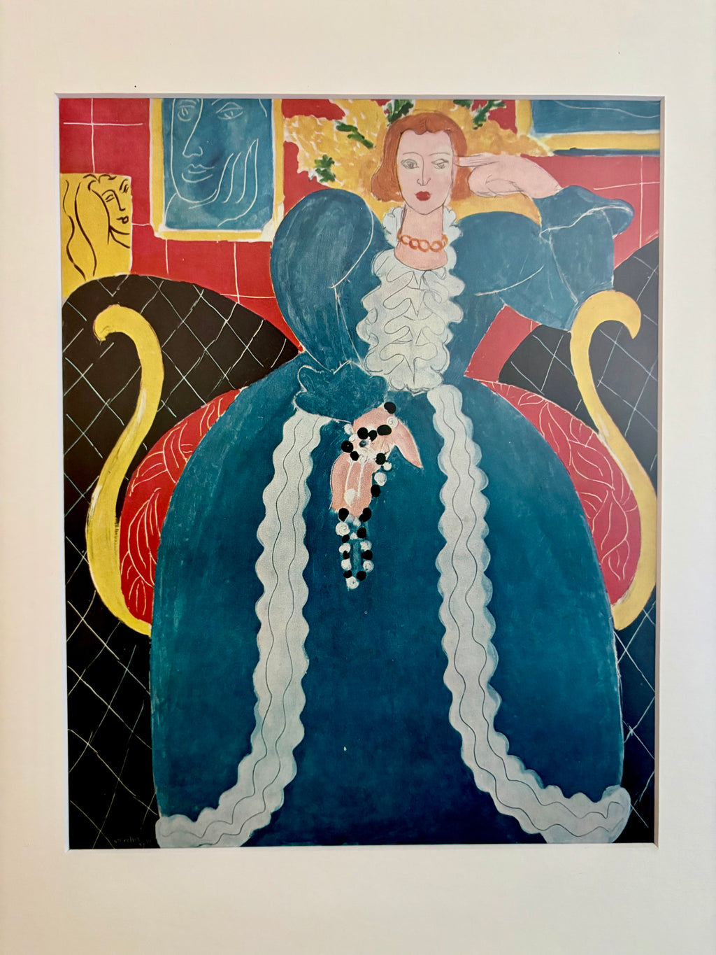 1930s Vintage Henri Matisse fine art print, "Woman in Blue", framed art, mid-century wall art