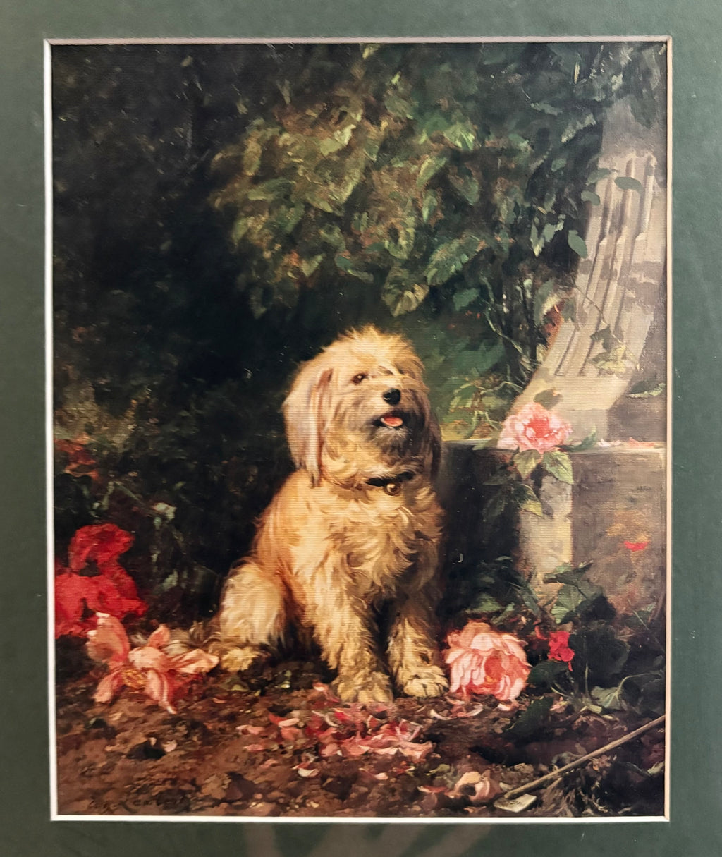 Vintage print, “Faithful Friend", French, dog, Louis-Eugène Lambert, framed art