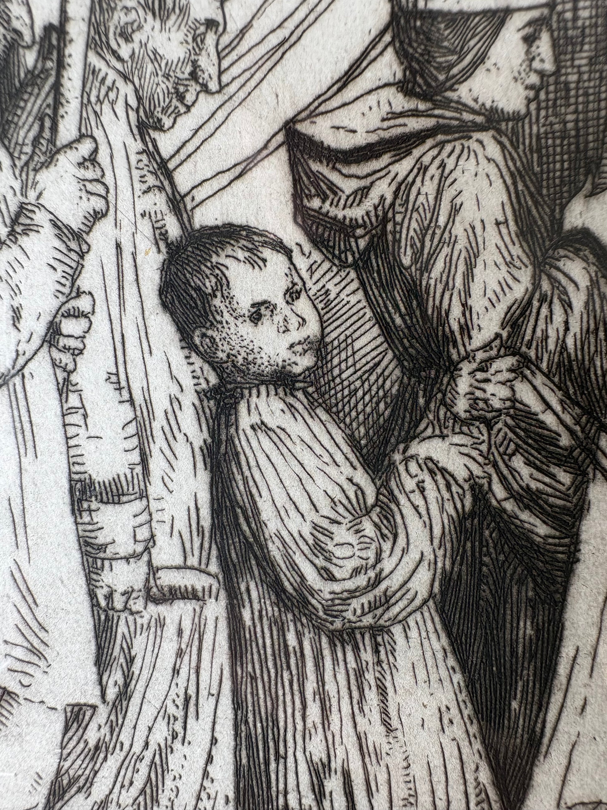 Signed 1898 William Strang original etching, framed antique art