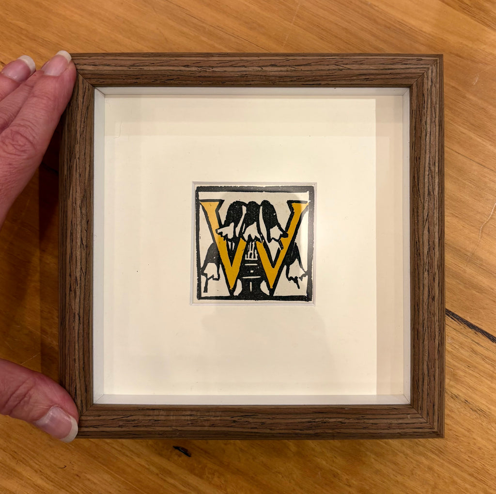 1920s Original Margaret Preston woodblock print, “Letter W”, antique framed art